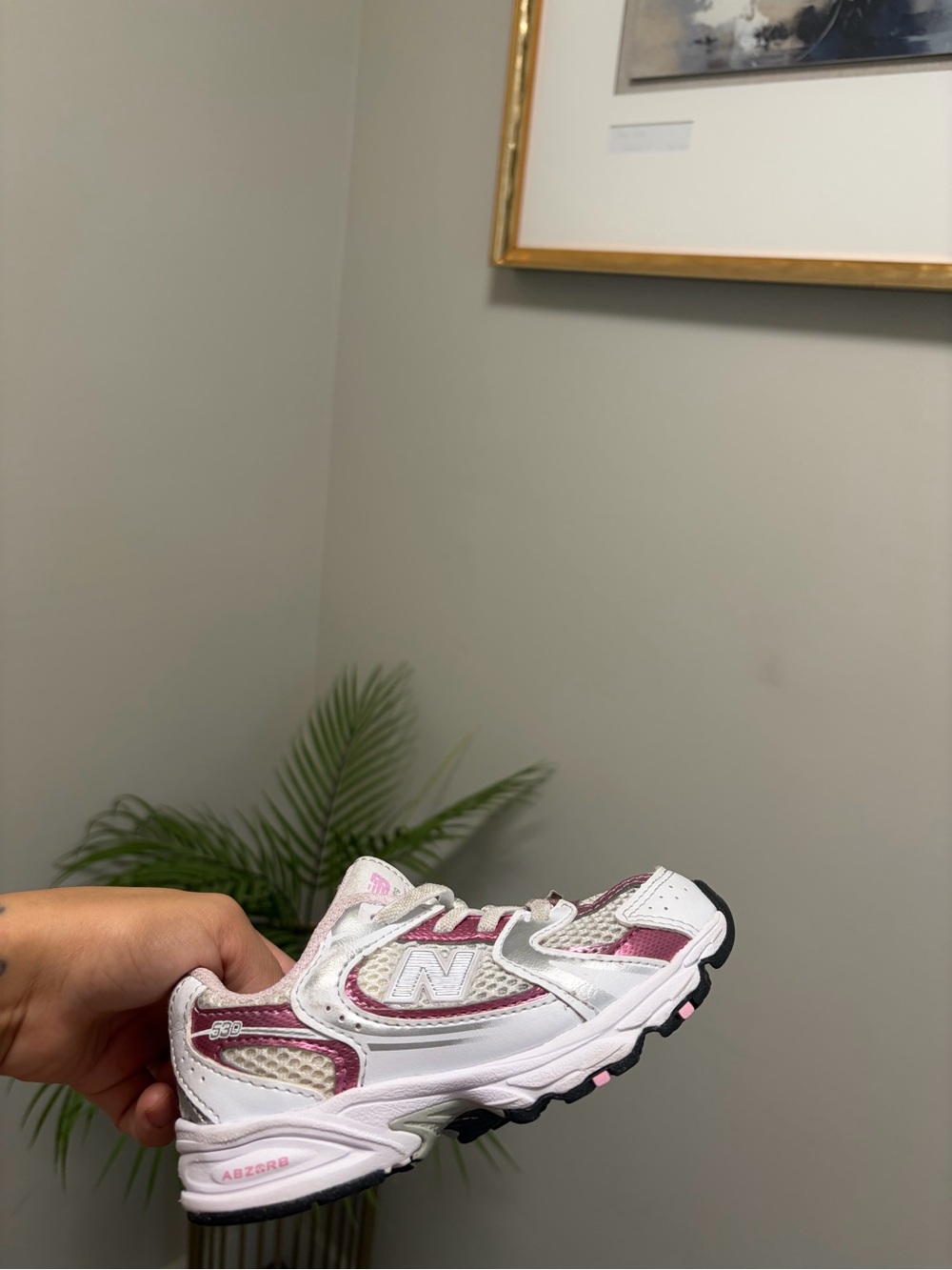 New Balance Kids White & Pink Athletic Sneaker